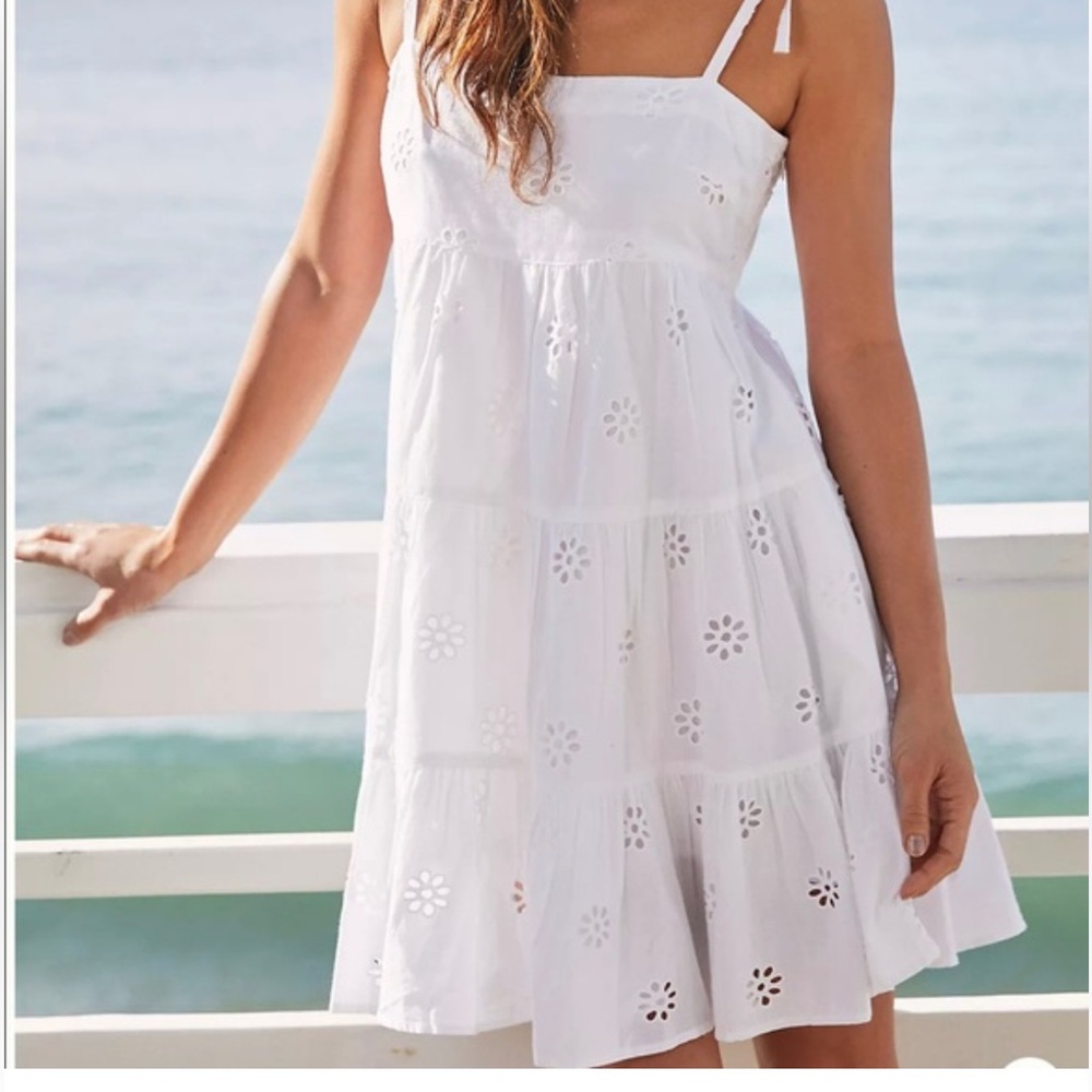 Seafolly Australia White Embroidery Tier Loose Fit mini Dress Size XS